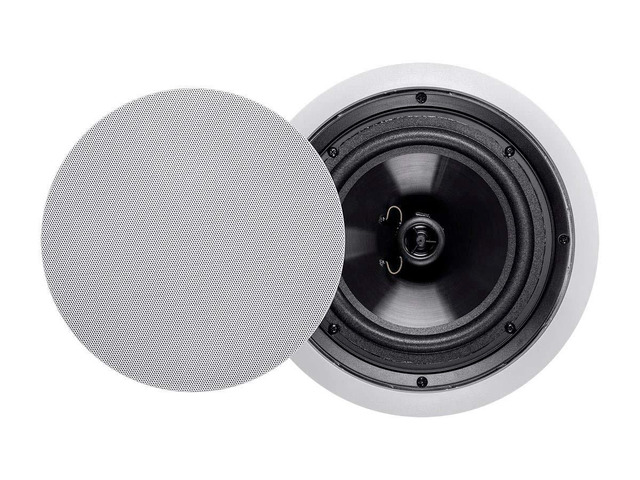 2-Way Polypropylene Ceiling Speakers - 8 Inch, Pair, with Paintable Grille, 100 Watt Peak Power - Aria Series