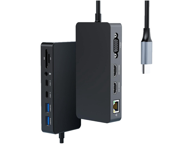 Thunderbolt 4 Dock with 100W Power Supply - 12 in 1 Docking Station with Dual HDMI+VGA for Pro 11/10/9/8/X/7+, Laptop,Go