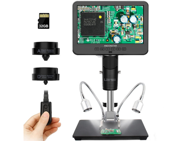 AD246-M Digital Microscope for Adults, 3 Lens Soldering Microscope, 1080P FHD Video Record, 7 Inch LCD 500x, Coin Full View, Biological Kit with...