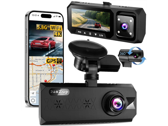 4K 3 Channel Dash Cam Front and Rear - Dash Camera for Cars - 5.8GHz WiFi GPS dashcam with IR Night Vision, 2.5K+1080P*2 Triple Car Camera 3.16'...