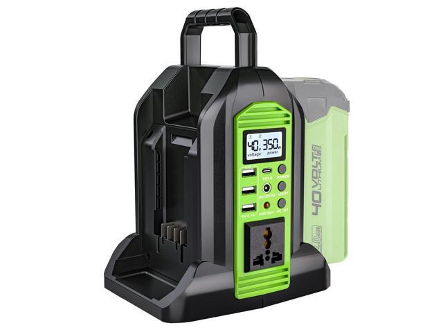 Power Inverter for Greenworks 40V Battery, 350W 2-Port DC 40V to AC 120V Portable Battery Converter with LED Light, 6 Output Ports, LCD Display for...