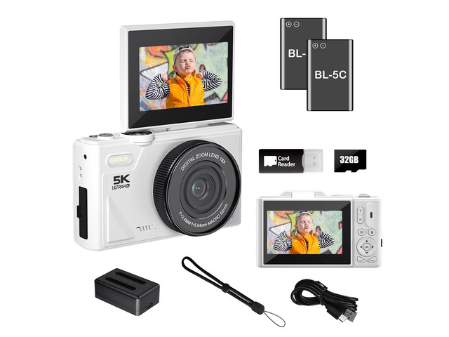 Point and Shoot Digital Cameras Portable Camera FHD 64MP 4K Digital Camera with 16X Zoom Anti-Shake with Flip Screen