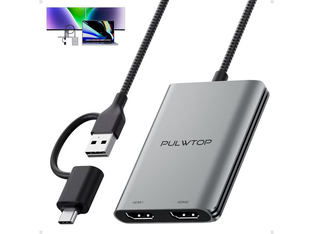 Displaylink Adapter, USB C to HDMI Adapter with Dual Monitor for Mac M1/M2/M3/M4, USB C to Dual HDMI for MacBook, Laptops, iMac, Driver Required