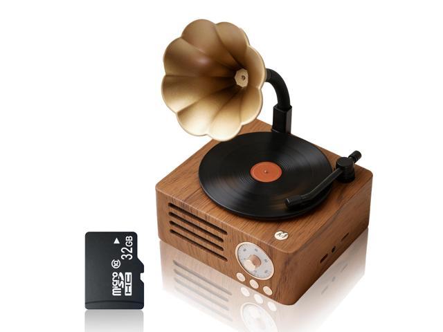 Simple Retro Music Player for Alzheimers Dementia, Vintage Phonograph Style MP3 Speaker with 32GB TF Card, Easy Operation with Tonearm Switch &...