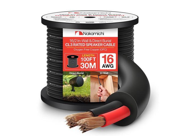 16/2 (100-Foot) in-Wall & Direct Burial (UL CL2 CL3 Rated) Oxygen-Free Copper (OFC) 2-Conductor Speaker Cable Wire, Outdoor In-Ground, in-Ceiling,...