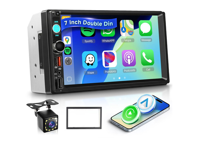 Double Din Car Stereo with Wireless CarPlay/Android Auto, 7 Inch IPS Touch Screen Radio, Bluetooth 5.2, FM Radio,Double Din Head Unit with Online...