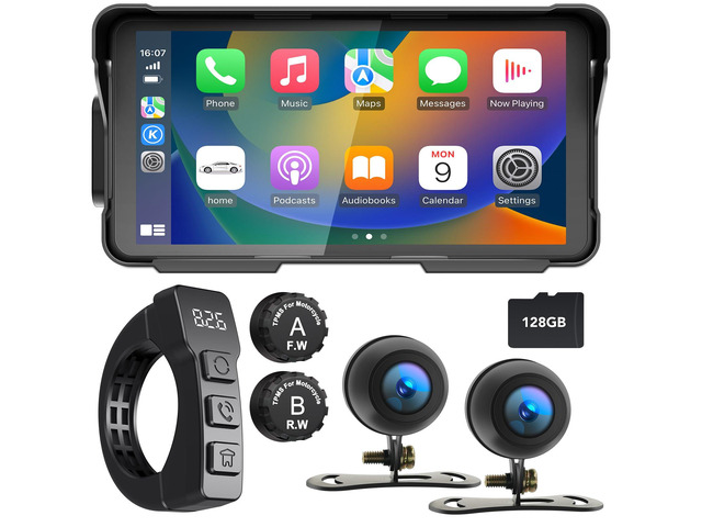 Professional Motorcycle Carplay with Dash Cam (Includes SD-128G), Android Auto, Motorbike TPMS GPS Navigation, 5.5' IP66 Waterproof Touchscreen,...
