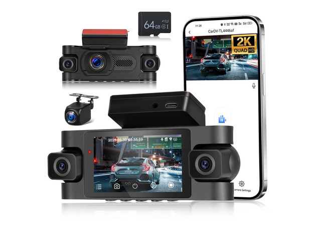 5GHz WiFi 4 Channel Dash Cam, 2K Front+1080P*3 Rear Inside Left Right, 360°View Dash Camera for Cars, 3 Inch IPS Screen with Loop Recording/Night...