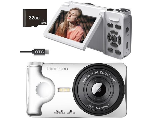 4K Digital Camera 64MP Autofocus 3.0'' 180° Flip Screen Portable for Photo & Vlog Featuring Time Lapse & Slow Motion & 20 Filters 32GB 2000mAh for...