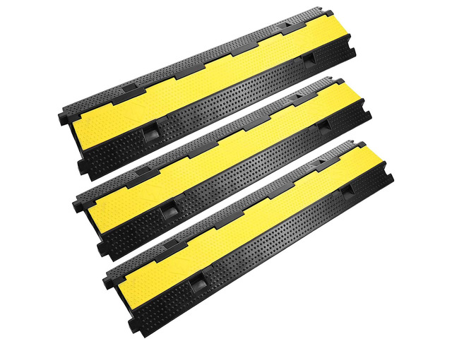 3 Pack Dual Channel Rubber Cable Protector Ramp 2 Channel Traffic Speed Bump 11000lbs Capacity Heavy Duty Driveway Hose Cover Ramp Cord Track...