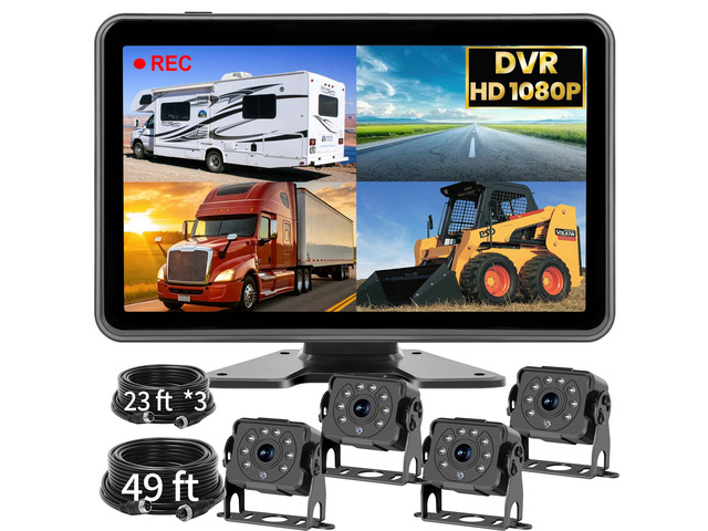 4 Wired Backup Camera System for Truck/RV, 10.1' HD 1080P Plug and Play Touch DVR Quad Split Monitor & 4 Side/Rear Camera Waterproof IR Night...