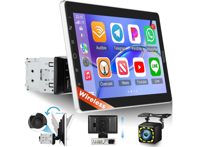 10.1 inch Single Din Car Stereo with Wireless Carplay 10 inch Touchscreen Radio Support FM Radio/YouTube Video/Car Play/Android Auto/Bluetooth/SWC...