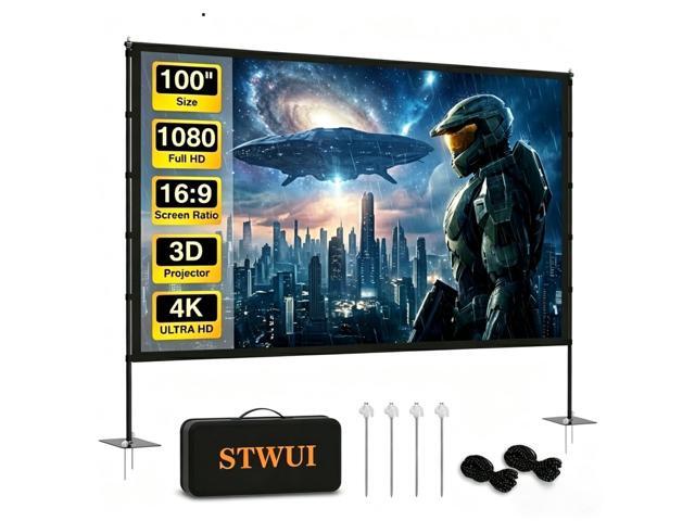 Projector Screen with Stand - 100 Inch Outdoor Projector Screen Portable Projector Screens 16:9 4K HD Outdoor Movie Screen with Carry Bag Can Enjoy...