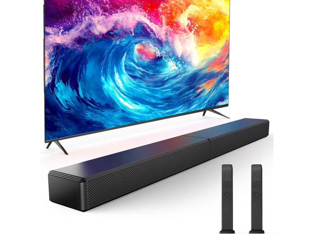 2.0 ch 100W Sound Bar for Smart TV, 2-in-1 Detachable Bluetooth 5.3 Speaker with 3 EQ Modes & Adjustable Bass - Home Theater Audio for Movies,...