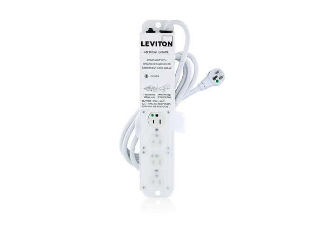 5304M-1N7 Medical Grade Power Strip, 15-Amp, 125-volt, 4-Outlets, 7-Feet Cord Length, Alloy Steel