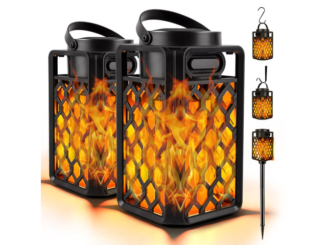 Outdoor Bluetooth Speakers, Led Flame Torch Lantern, Waterproof Wireless Speaker with Wall Mount/Stake/Hook, Camping Patio Accessories, 10W Stereo...
