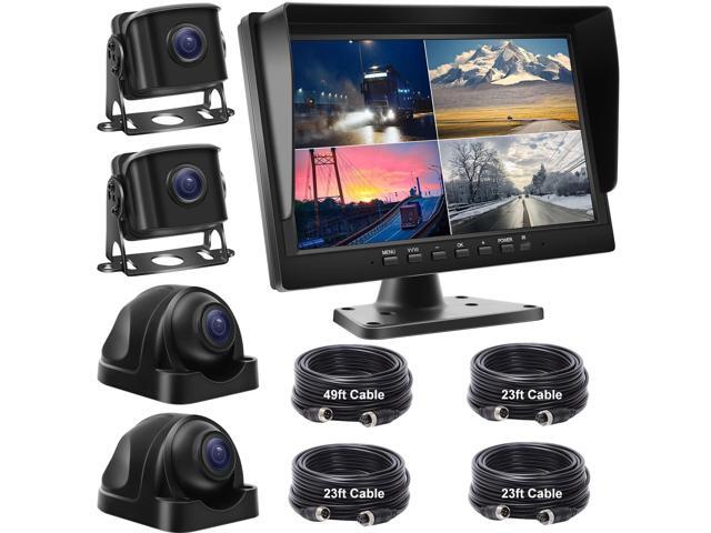 Wired Backup Camera System with 10.1 IPS Monitor for Truck RV Trailer Bus, Rear View Camera, with Side Front View Camera, 4 Split Screen, Super...