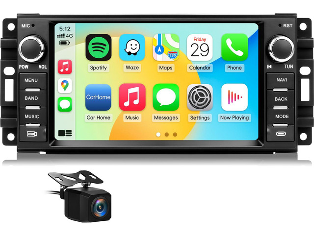 Car Radio for Jeep Wrangler JK 2007-2018 Dodge Ram 1500 2009-2012 Replacement Upgrade Stereo with CarPlay Android Auto Backup Camera