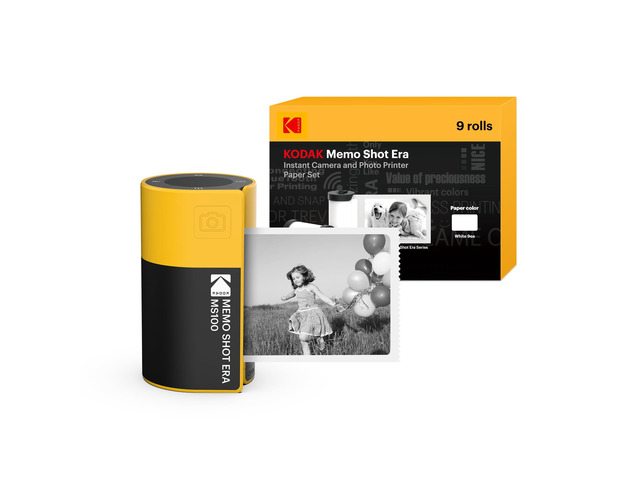 Memo Shot ERA Kids Instant Digital Camera and Photo Label Printer (Yellow, Camera + 10 Rolls)