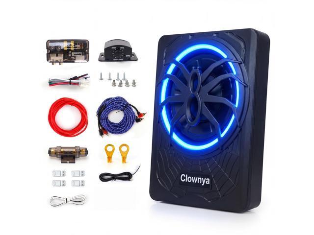 10' 1200W Car Subwooferr - Underseat Subwoofer with Built - in Amplifier, Aluminum Enclosure, High/Low Level Inputs, Blue LED Light and Wired...