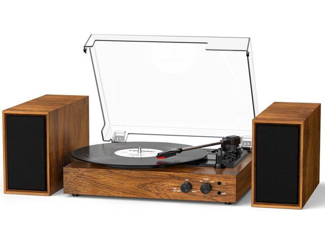 Vinyl Record Player with External Stereo Speakers, Vintage Bluetooth 3-Speed Turntable with Dual Stackable Speakers, PC Recording Vinyl to Digital,...