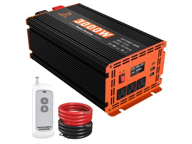 3000W Power Inverter 12V DC to 110V/120V AC Converter for RV/Truck/Boat/Camping/Off-Grid Solar Car Power Inverter Peak Power 6000W with 3 AC...