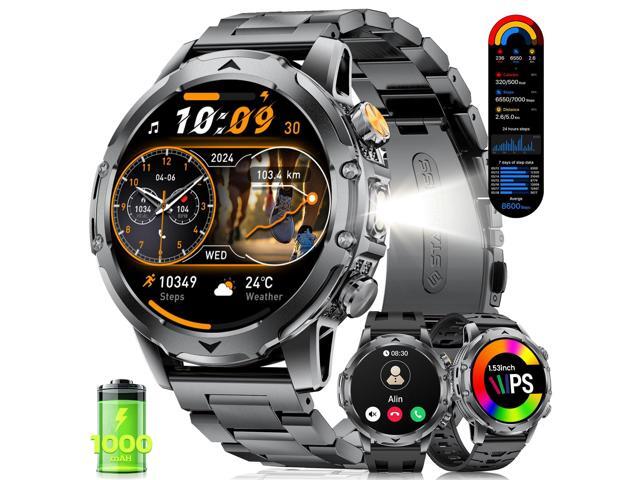 2026 Smart Watches for Men with 1000 mAh, 1.53' HD Display Military Smart watch, LED Torch, Answer/Make Calls, 120+Sports Modes, Heart Rate, Sleep...