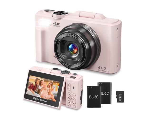 4K Digital Camera for Photography, 64MP Vlogging Camera for YouTube, WiFi Vlog Cameras with 18X Digital Zoom, 3'' Flip Screen and 32GB TF Card, Pink