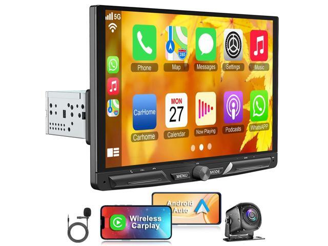 Wireless 10.1' Single Din Car Stereo, Carplay Android Auto Touch Screen CarPlay Radio, Bluetooth 5.3, 240W Subwoofer, Backup Camera, FM/AM SWC,...