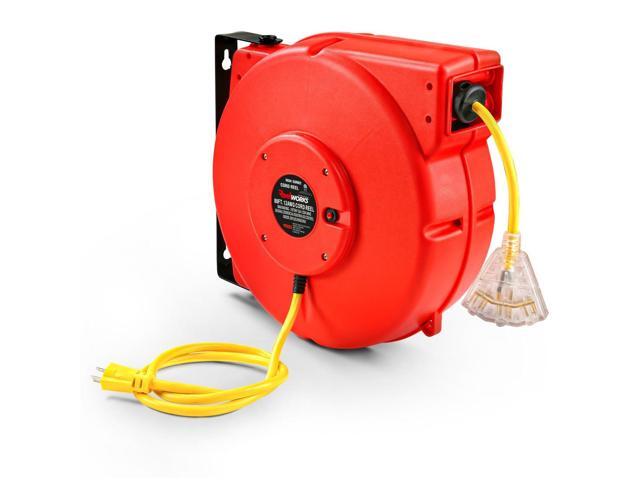 Extension Cord Reel Retractable Longest Industrial 12awg x 80' Foot Commercial Premium Grade Ultra Flexible 3C/SJTOW Glow Strip Cable and Led Light...