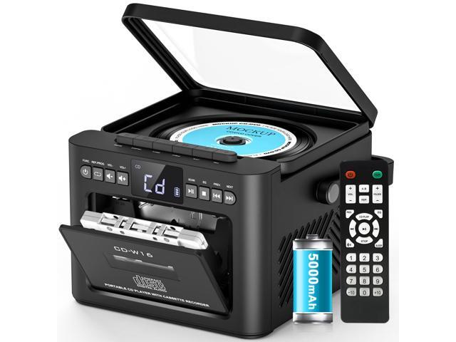 Boombox CD and Cassette Player Combo, 5000mAh Rechargable CD Player Boombox with Bluetooth Receive/Transmit/FM Radio/USB/TF/AUX/Remote Control,...