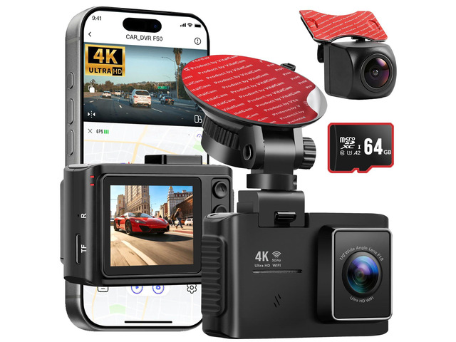4K Dash Cam Front and Rear, STARVIS 2 Night Vision, Free 64GB Card, 5GHz WiFi with App, Built-in GPS, Dash Camera for Cars 170° Wide Angle, 3' IPS...