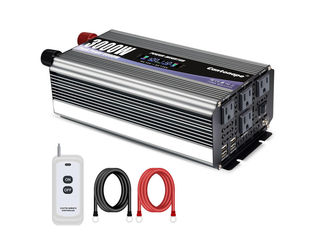 3000W Power Inverter 12V to 110V/120V DC to AC with LCD Display, Remote Controller and 4 x AC Outlets Car Adapter for Car Truck Boat RV Off Grid...