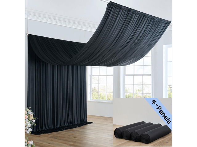 20ft×20ft Black Ceiling Drapes for Weddings Parties,4 Panels 5×20ft Long Ceiling Curtain for Tent Canopy,Wrinkle Free Silk Easy to Draping & Hang...