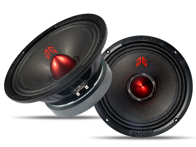 MX80E2 Midrange Loudspeaker 8' Red Bullet, 640W Max, 4 Ohms, Premium Quality Audio Door Speakers for Car or Truck Stereo Sound System, Black (2...