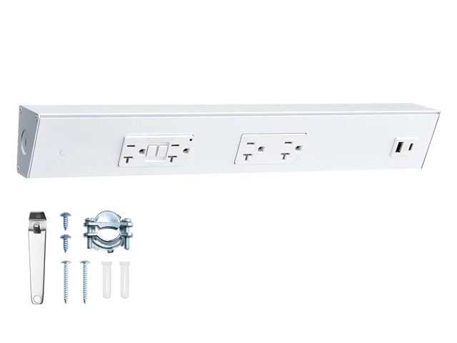 16 in Under Cabinet Hardwired Power Strip with GFCI Outlet, Angled Outlet Design, 2500W Rating, 20A GFCI + 20A TR Outlet with USB-A & USB-C,...