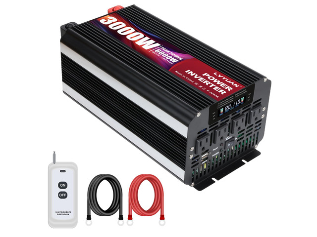 3000 Watt Power Inverter 12V to 110V 120V DC to AC with 4 AC Outlets, LCD Display, USB Port & Remote Control for Home, RV, Vehicle, Truck, Off-Grid...