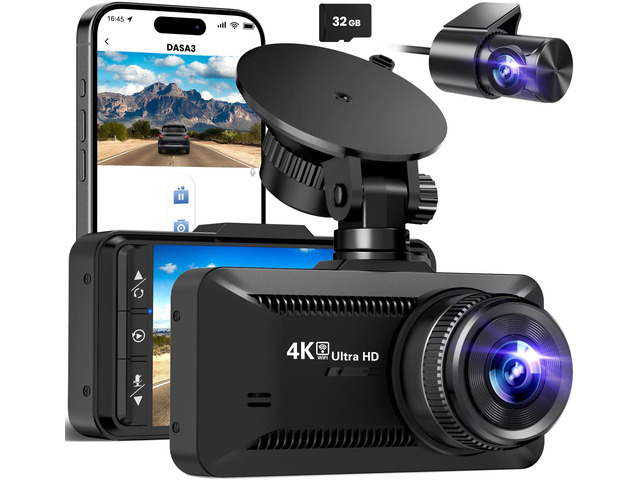 Dash Cam Front Rear 4K/1080P, Dash Camera for Cars Build in WiFi, Full HD Dash Cam with APP Control, 3.94 IPS Screen Dash Camera with 32GB SD Card,...
