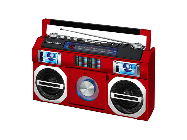 SB2145R 80's Retro Street Bluetooth Boombox with FM Radio, CD Player, LED EQ, 10 Watts RMS Power and AC/DC in Red