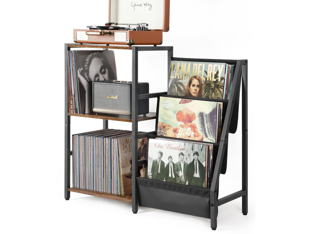 Record Player Stand, Turntable Stand with 3-Tier Vinyl Record Storage, Record Player Table 200 Albums, End Table with Vinyl Display Holder Shelf,...