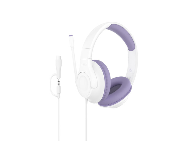 SoundForm Inspire Wired Kids Headphones, USB-C & 3.5mm Over-ear headset, boom mic, 85dB safe volume limit, RockStar shared listening mode,...
