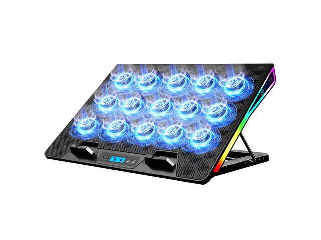 Laptop Cooling Pad, Gaming Laptop Fan Cooling Pad with 15 Quiet Fans, RGB Laptop Cooler for 10-17.3 Inch, 4 Height Stands, 2 USB Ports - Blue
