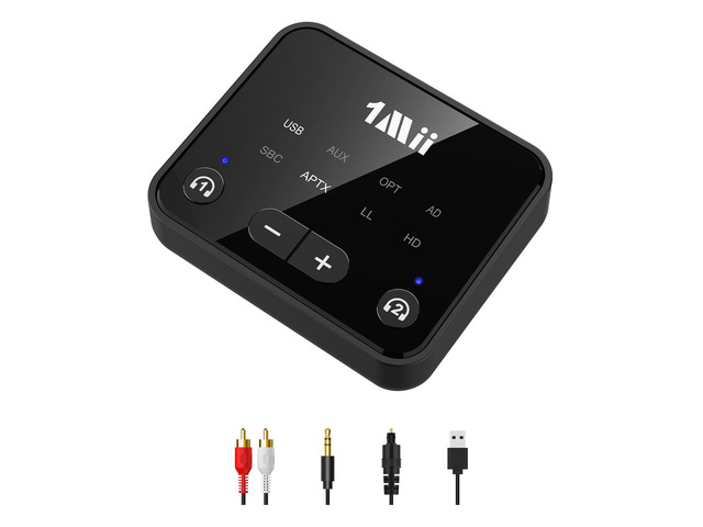 Bluetooth 5.3 Transmitter for TV to 2 Wireless Headphones/Speakers aptX Adaptive/HD, Optical/AUX/RCA Audio Inputs with Volume Control, 100FT Long...