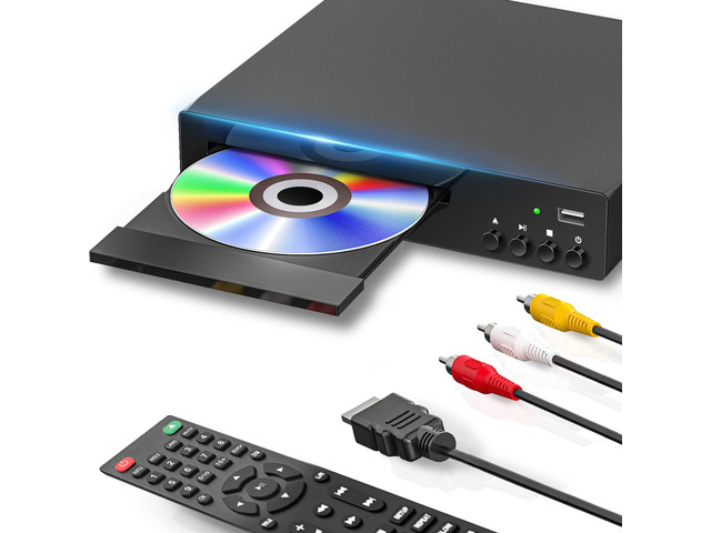 Region Free DVD Player for Smart TV 1080P HDMI USB Input Ultra-compact CD/DVD player with remote, PAL/NTSC support, HDMI & AV cables, USB...