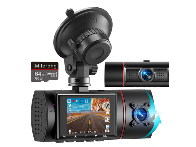 Dual Dash Cam Front and Inside with 64GB Card,1080P Dash Camera for Cars X25 Dashcam with Night Vision,Loop Recording,G-Sensor,24H Park...