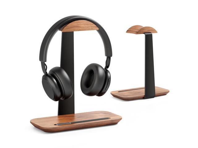 Walnut Headphone Stand, Wood Headset Holder with Storage for Desk Solid Walnut & Aluminum, Anti-Slip Base, Universal for Gaming Headsets &...