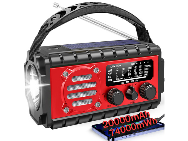20000mah Emergency Radio, SW/NOAA/AM/FM Weather Radio, Solar Powered Hand Crank Charger with Big Battery Powered, Portable, Cellphone Charge, SOS,...