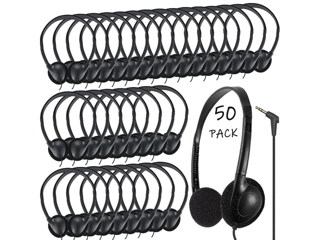 50 Pack Classroom Headphones Bulk for Students School, Wired Class Set Headphones for Kids Children Toddler Boys Girls Teen(Black)