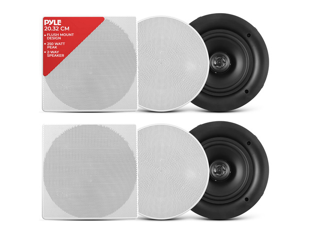 8.0' Ceiling Wall Mount Speakers - Pair of 2-Way Full Range Sound Stereo Speaker Audio System Flush Design w/ Electronic Crossover Network...
