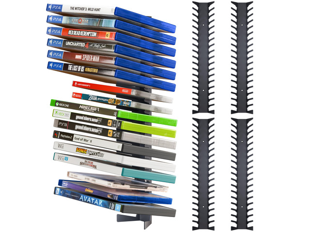 Video Game Storage Wall Mount Game Case Holder, Metal Wall Mounted Media Storage Shelves for PS, Xbox, Switch Game Organizer (4-Pack)